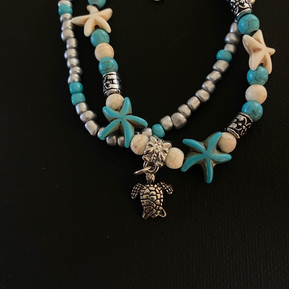 Boho Blue Starfish Turtle Multilayer Anklet - Picture 8 of 9